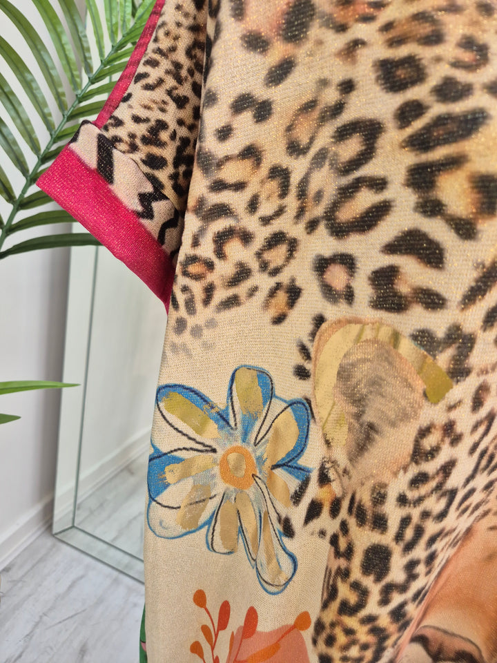 Carla Shimmer Maxi Length Dress - Leopard/Positive Vibes (Loose Fit)