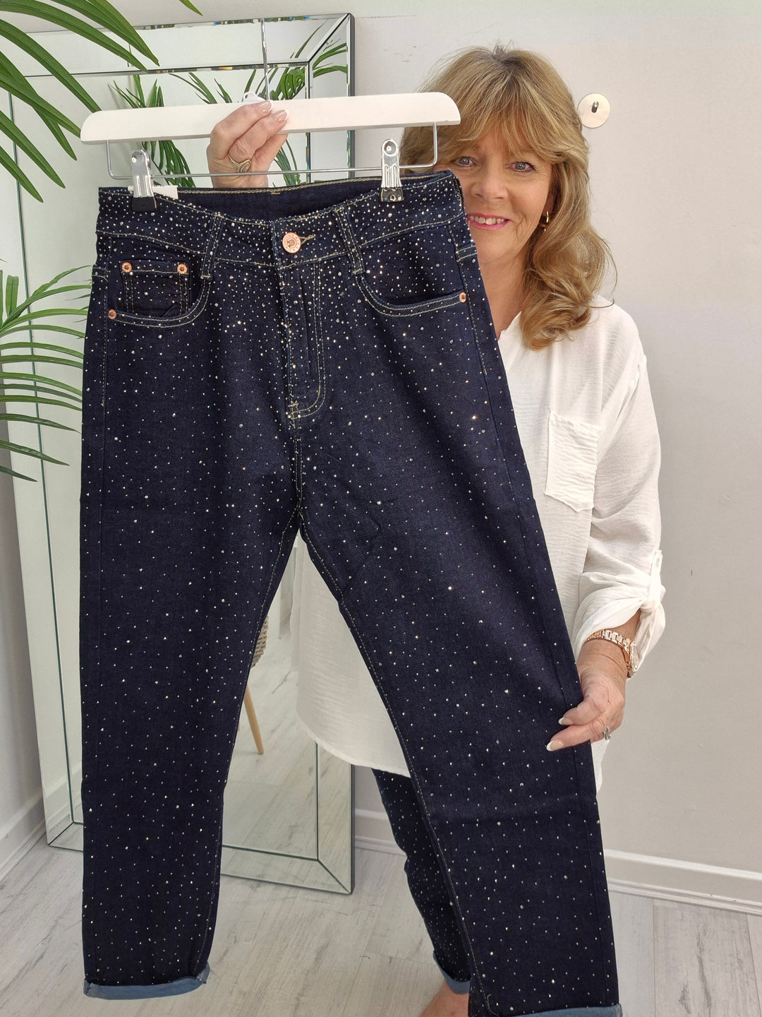 Aurora Sparkly G Smack Mom Jeans - Indigo Darkest Denim Stonewashed (choose your Size)