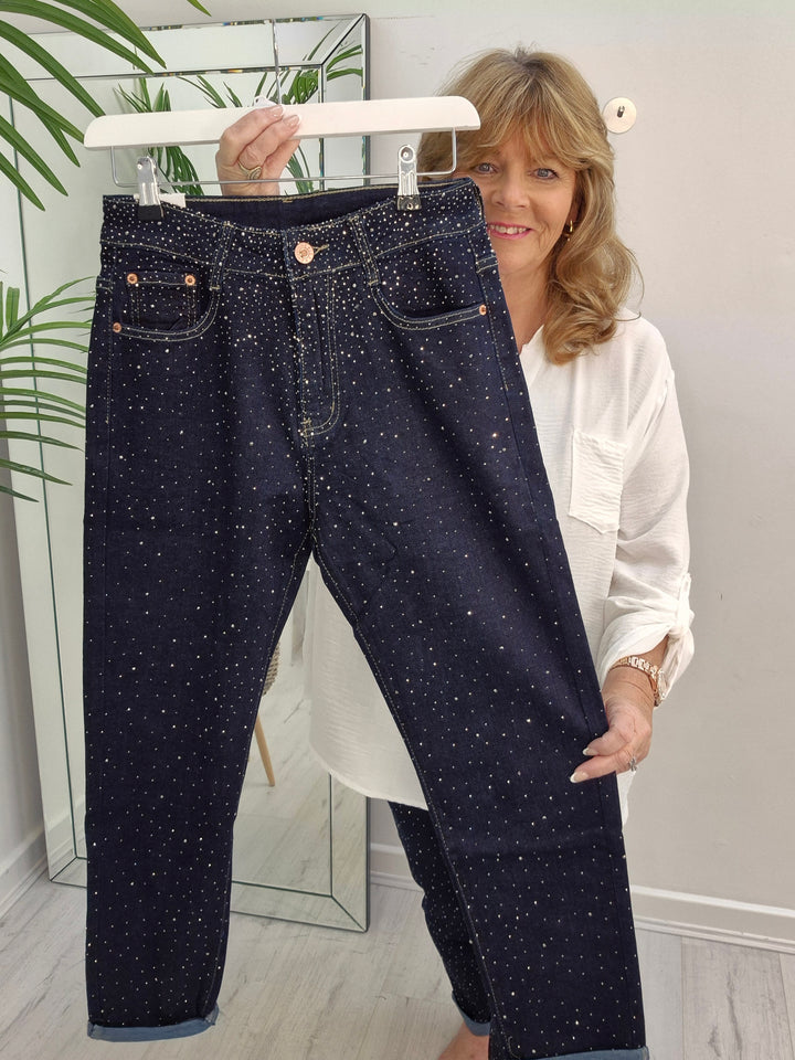 Aurora Sparkly G Smack Mom Jeans - Indigo Darkest Denim Stonewashed (choose your Size)