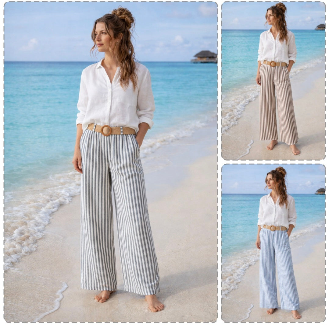 Stephanie Stripe Wide Leg Trousers (Pin Stripe) - (One Size fits from Size 10 up to Size 16)  (choose your Colour)
