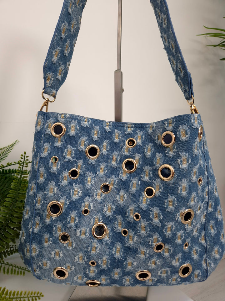Darcie Denim Bag (Bag within a Bag) - Stonewashed/Gold Metallic