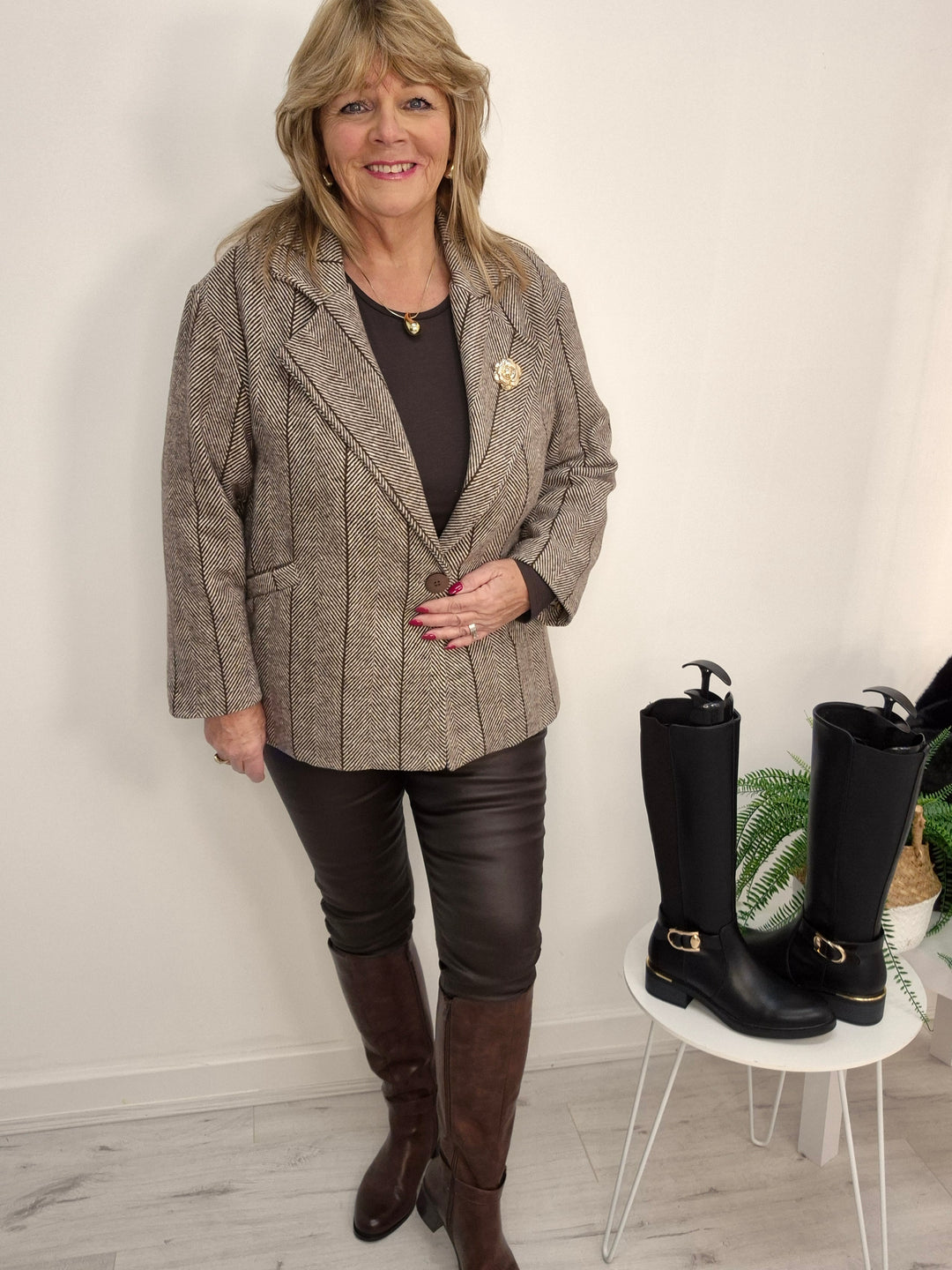 Harriett Herringbone Jacket - (One Size/Curvy - One Size/Curvy, fits Size 14/16 to Size 18/20)