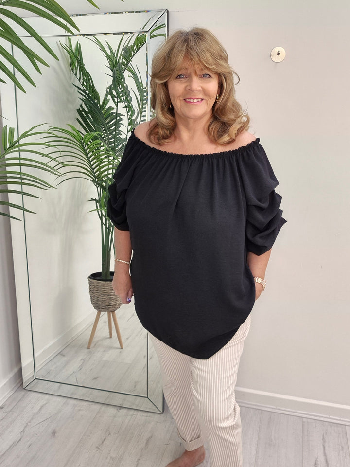 Ria Ruched Sleeve Top - (choose your Colour) - (fits from Size 14 up to Size 20)