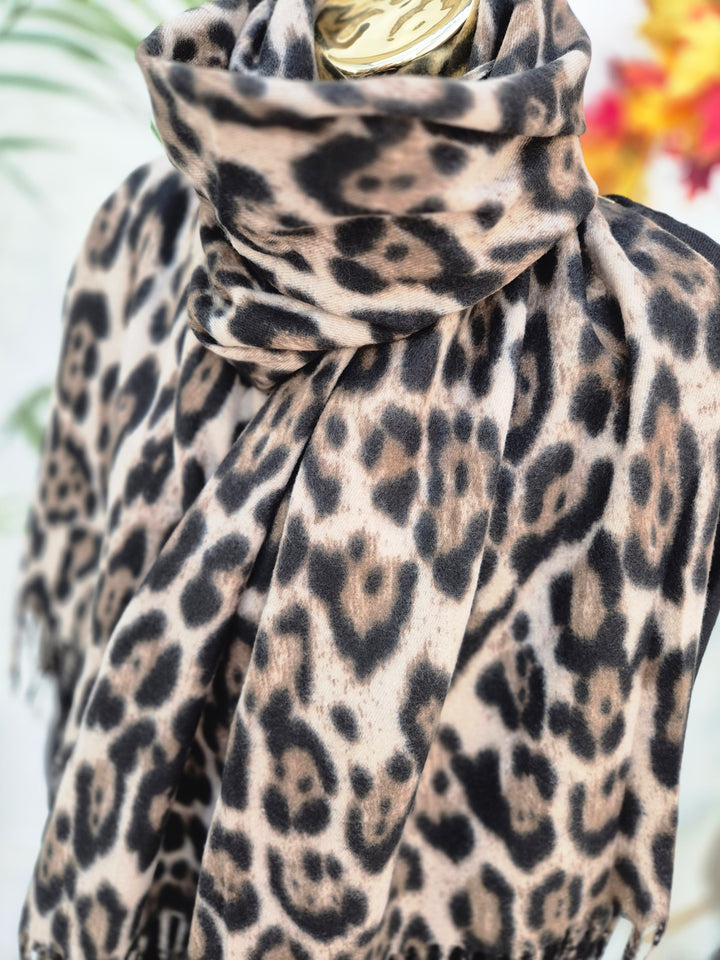 Chocolate Leopard Soft Touch Oversized Fringed Scarf