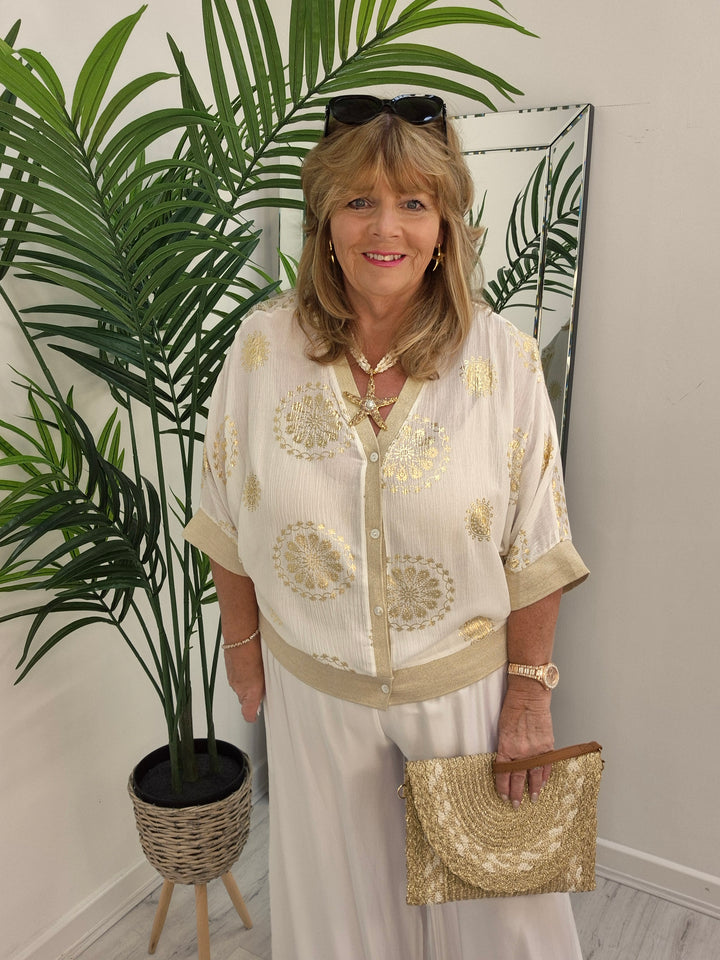 Ibiza Floral Jacket - White/Gold - (Loose Fit)