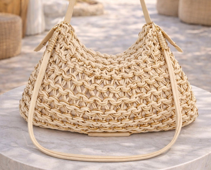 Marbella Gold Metallic Rope Bag - Cream/Gold