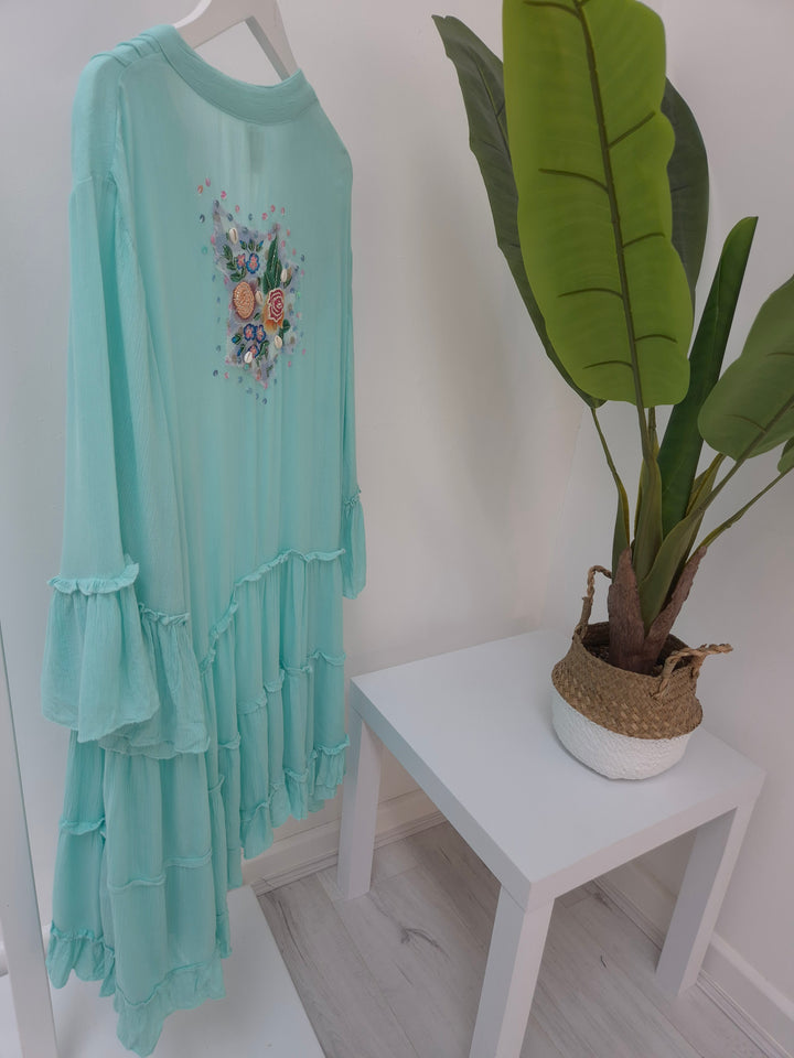 Boho Dress with Seashells - Green