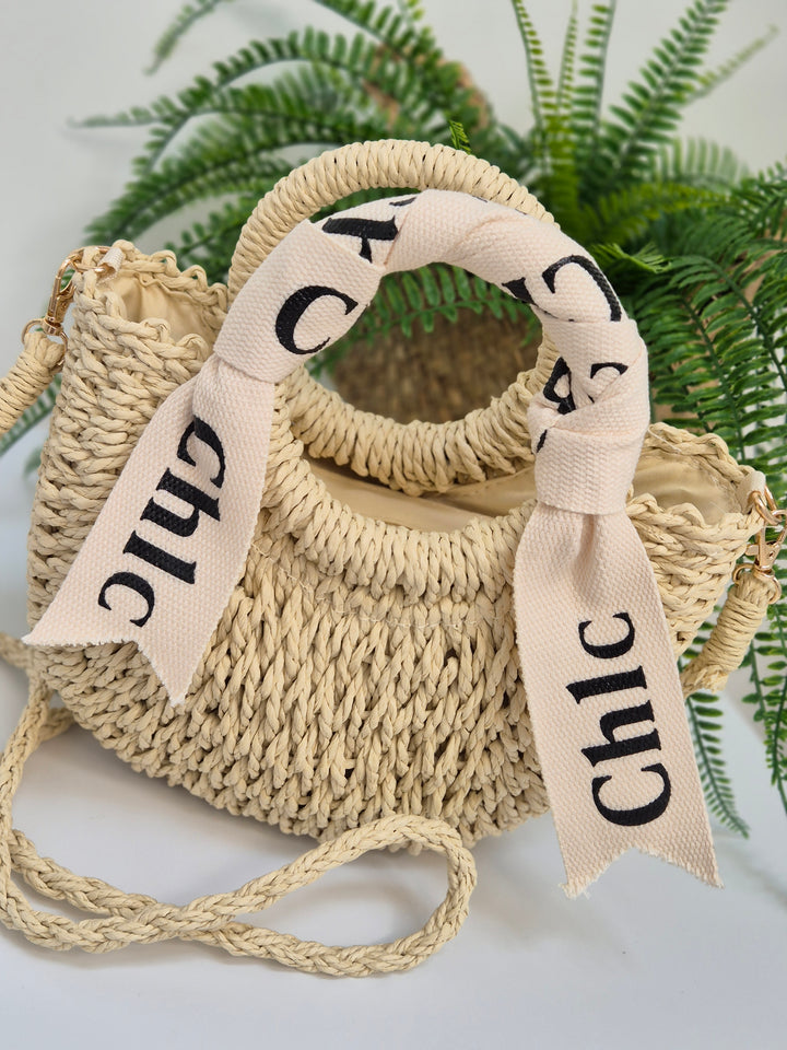 Chic Woven Raffia Bag with Dual Handles - Natural