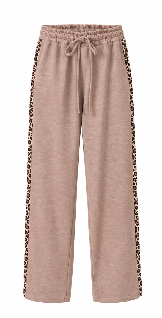 Windsor Leopard Wide Leg Pants/Joggers with Centre Seam - Mocha (choose your Size)