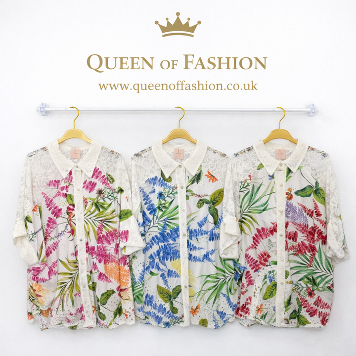 Zeta Otto Floral Lace Blouse - Blue (One Size/Curvy - fits from Size 16 up to Size 20) - (choose your Colour)