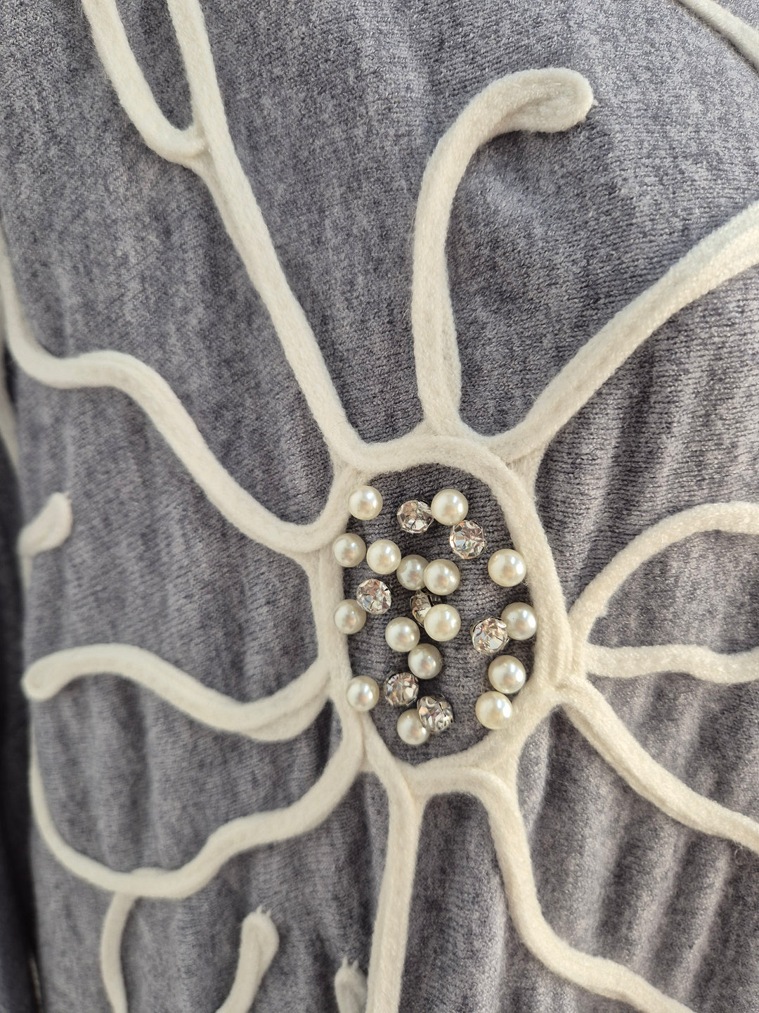 Pearl & Crystal Oversized Jumper - Grey (One Size/Curvy, fits from Size 14 up to Size 18)