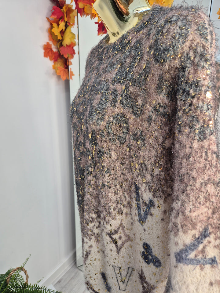 Louisa Gold Foil Jumper - Chocolate (One Size, fits Size 10 up to Size 16/18)