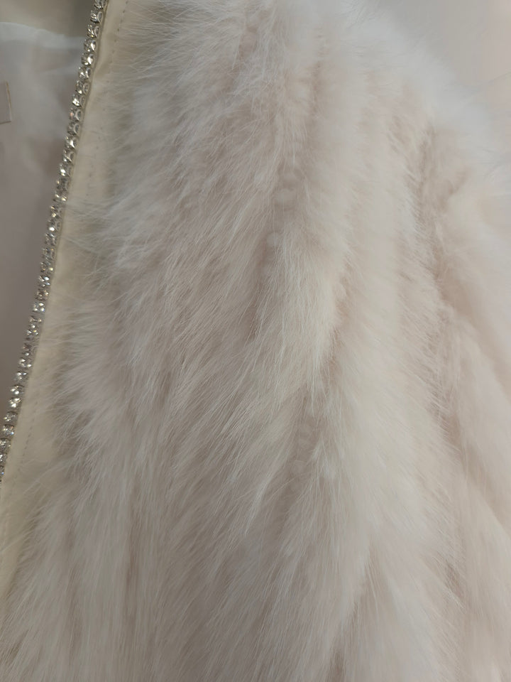 Oslo Crystal Faux Fur Jacket - Winter White - (One Size fits from Size 10 to Size 16)
