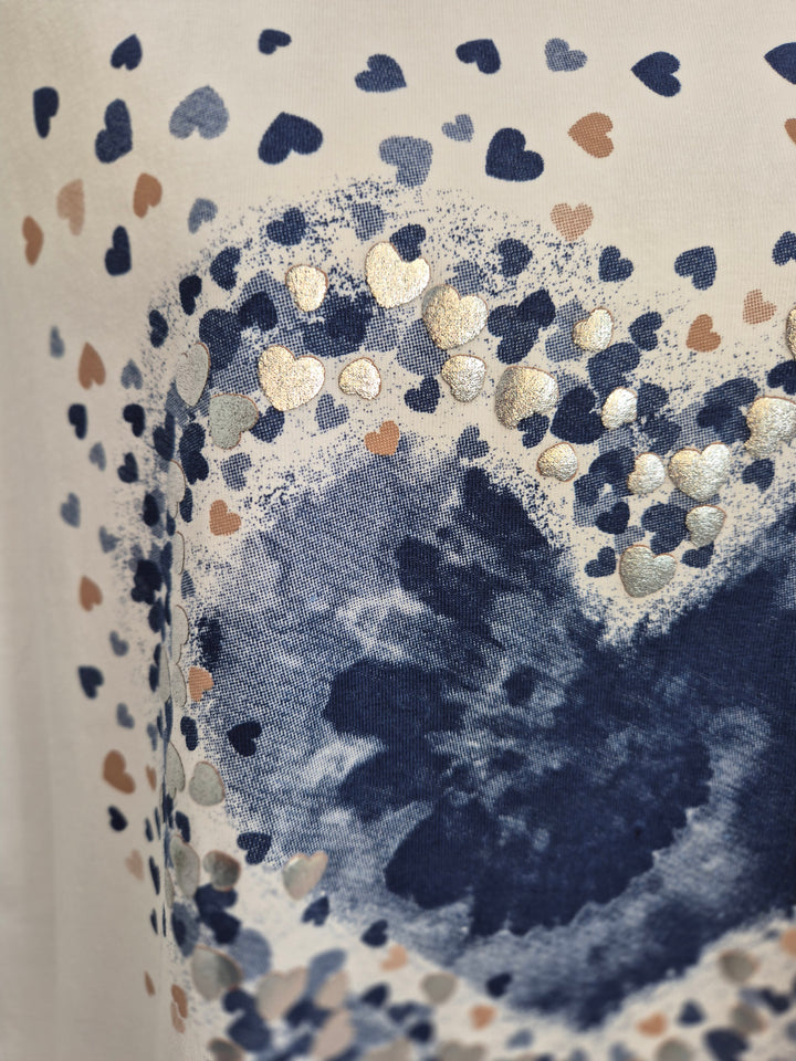 Blue Hearts Tee Shirt - White/Blue/Gold