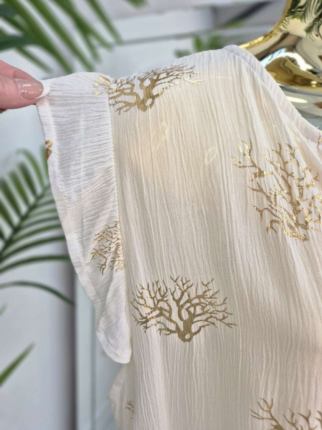 Ibiza Tree of Life Frilled Sleeve Dress - White/Gold - (Loose Fit)