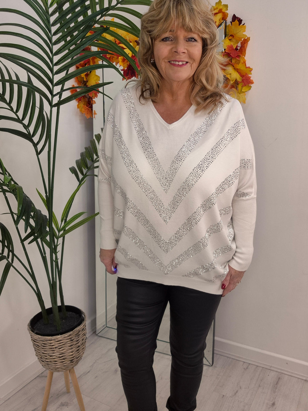 Verity Sparkly Oversized Jumper with V Neck (choose your Colour) (One Size/Curvy, fits from Size 12/14 up to Size 18)