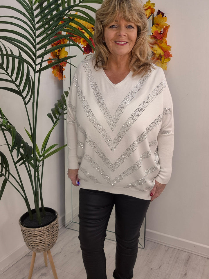 Verity Sparkly Oversized Jumper with V Neck (choose your Colour) (One Size/Curvy, fits from Size 12/14 up to Size 18)