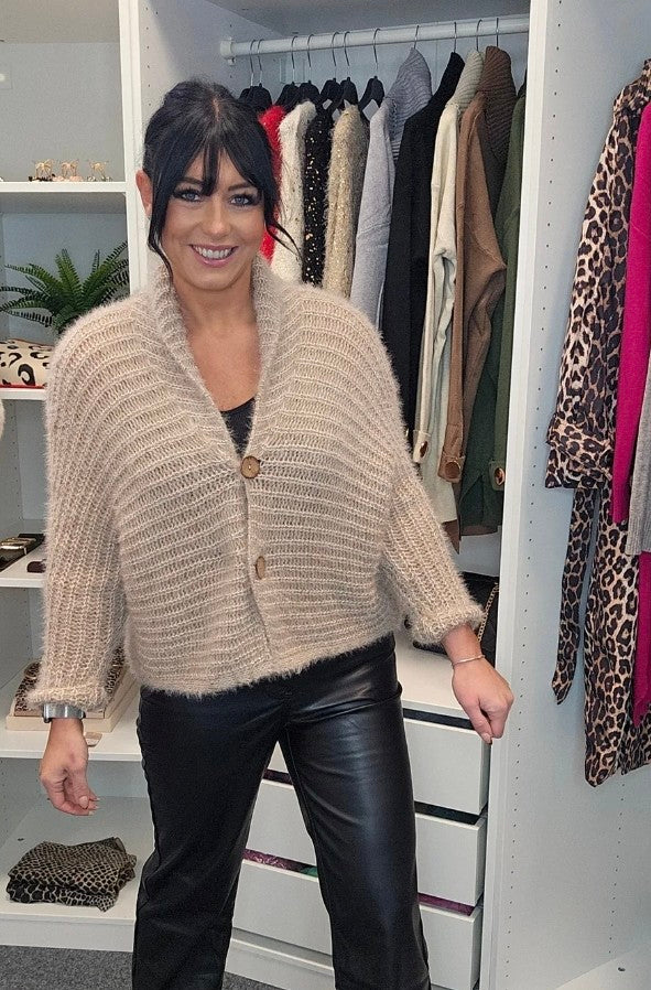 Finley Fluffy Cardigan  - Mocha (One Size - fits up to Size 14/16)