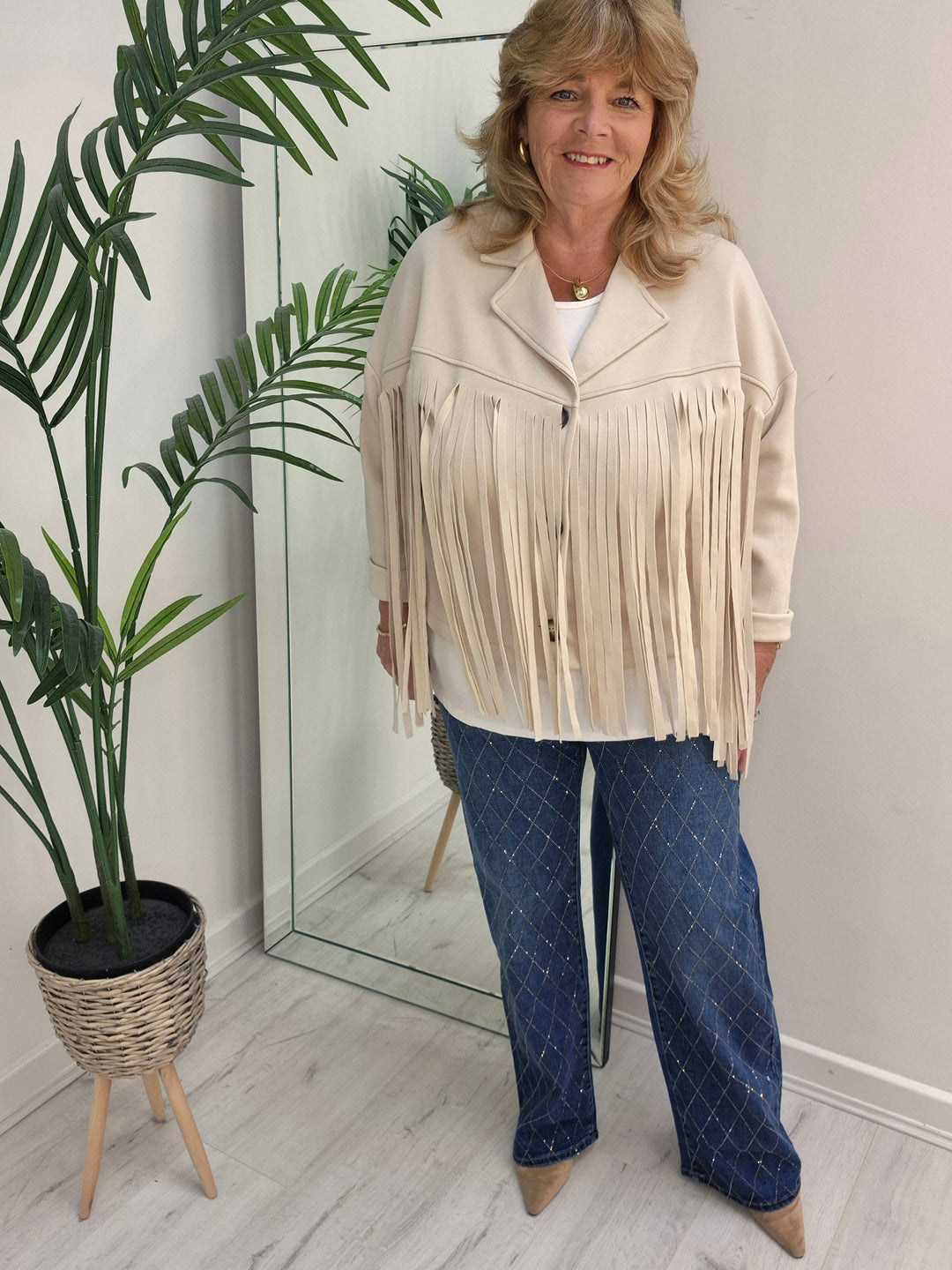 Texas Fringed Jacket  - (One Size fits from Size 12/14 to Size 18) - Beige