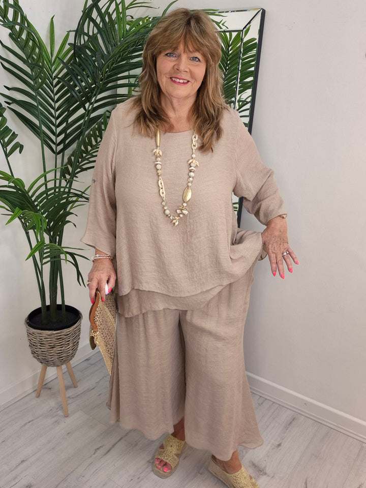 Sicily Two Piece Co-ord Set (3/4 Length Pants) - Mocha