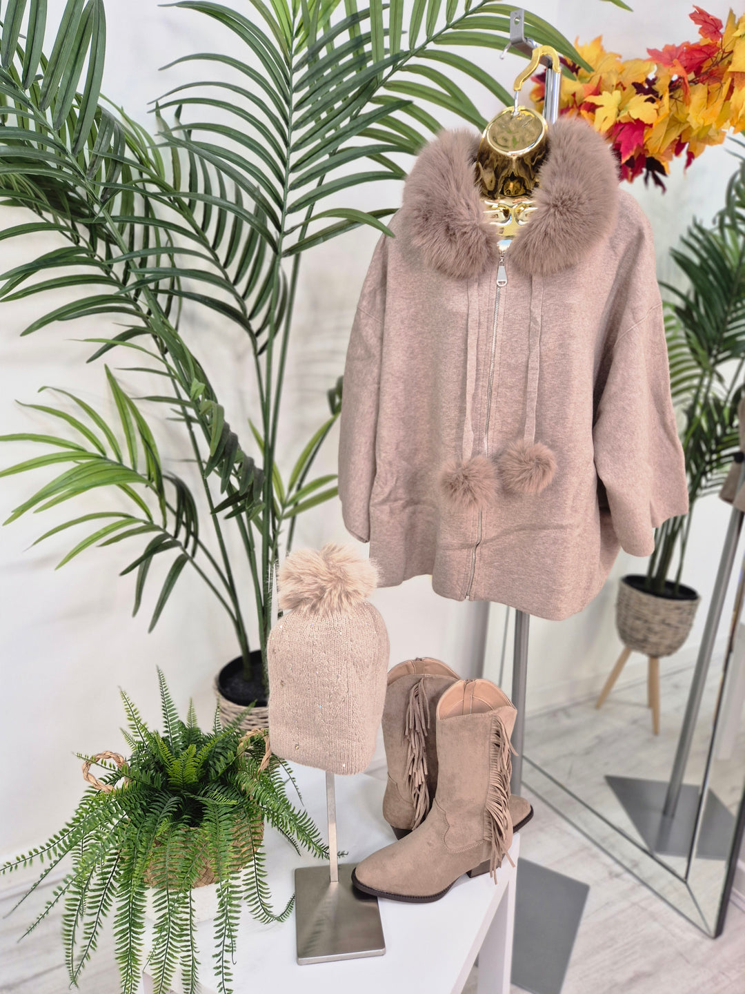 Oslo Faux Fur Hoodie/Cardigan/Jumper - Mocha (One Size fits from Size 12 up to Size 20)