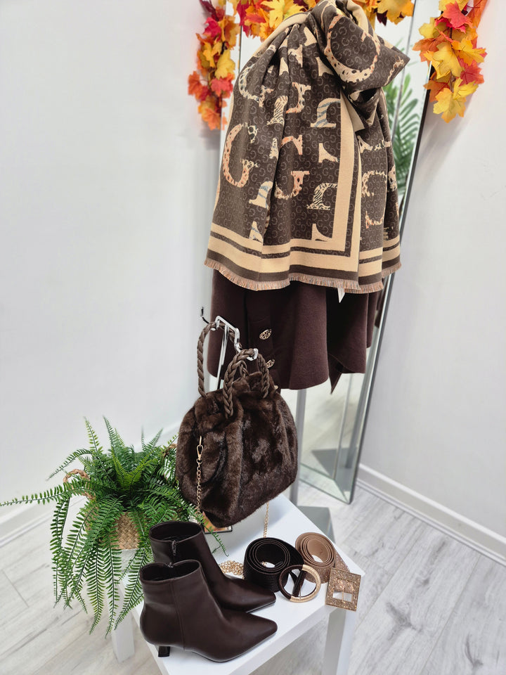 Gina Oversized Fringed Scarf - Chocolate