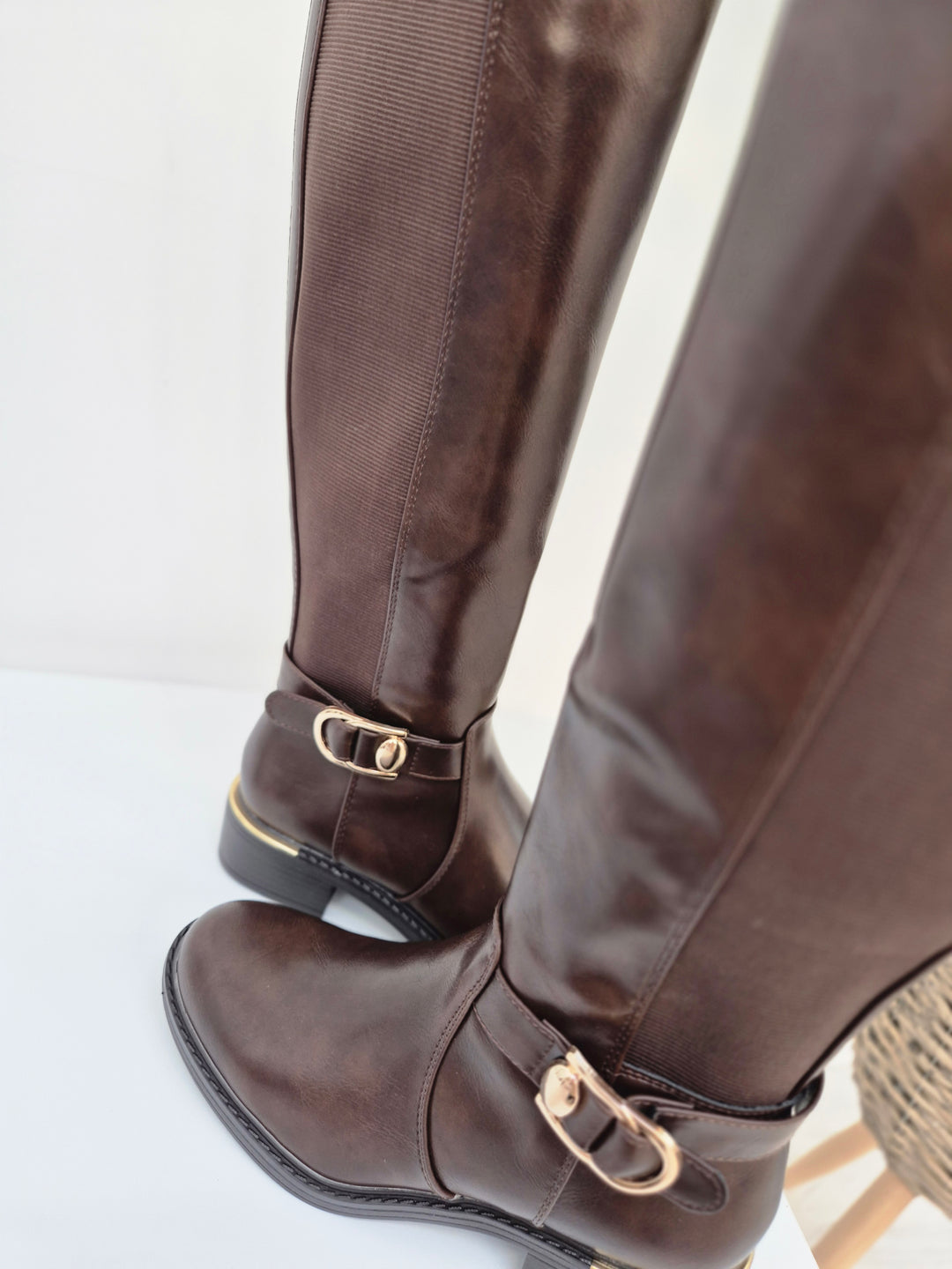 Boston Riding Boots with Elasticated Stretchy Back - Chocolate