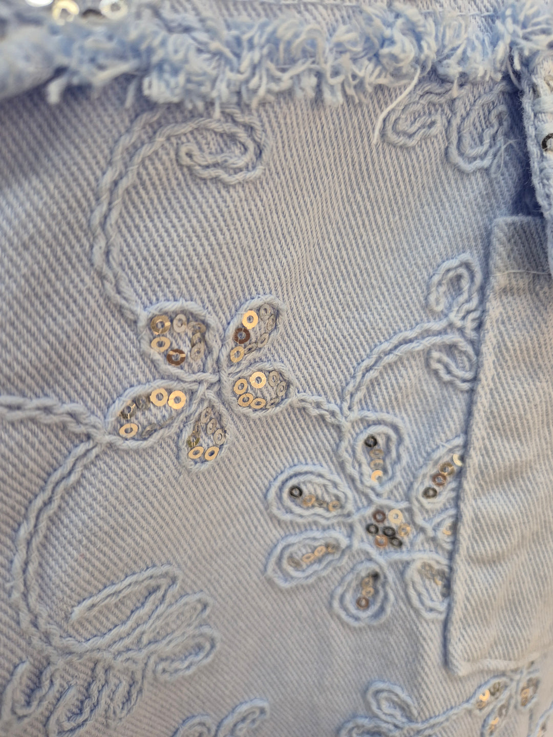 Dana Floral Sparkly Denim Shacket - Powder Blue (One Size/Curvy, fitting from Size 10/12 up to Size 18)