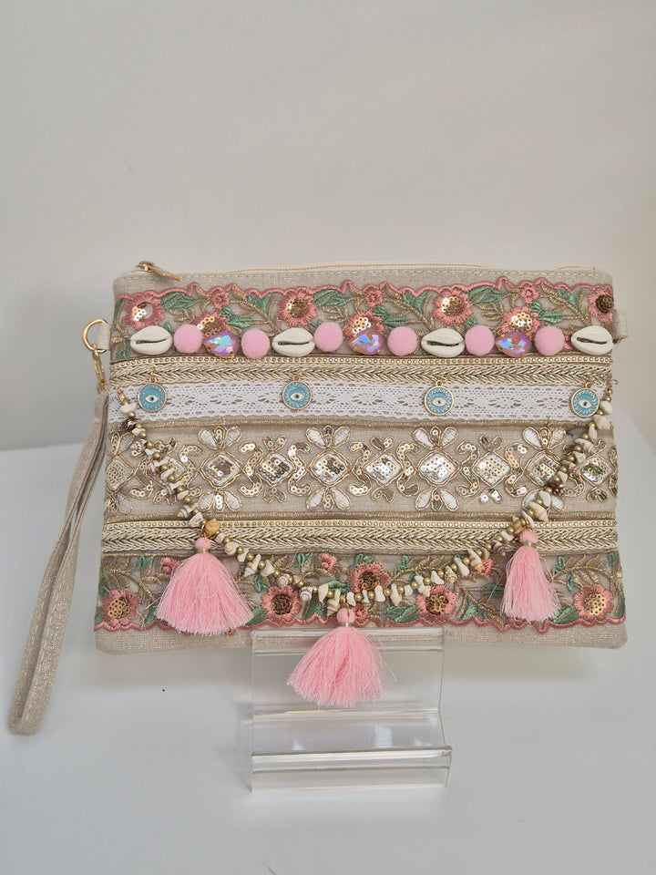 Maldives Wristlet Clutch Bag - Pink/Gold