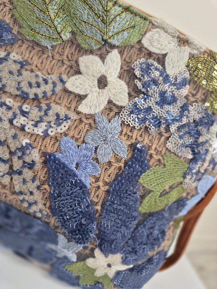 Floral Sequins Clutch Wristlet Bag - Blues