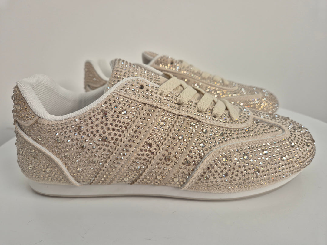 Marbella Sparkly Crystal Trainers - Beige (choose your Size)