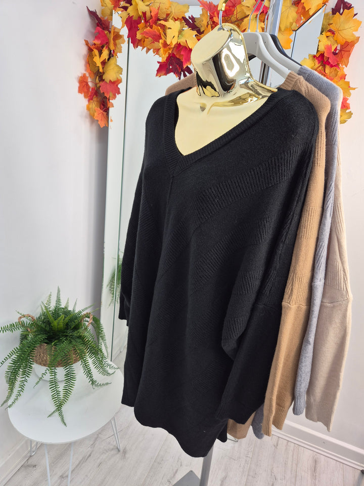 Vienna V Neck Oversized Hi Lo Jumper (choose your Colour) - (One Size/Curvy, fits from Size 14 up to Size 18/20)