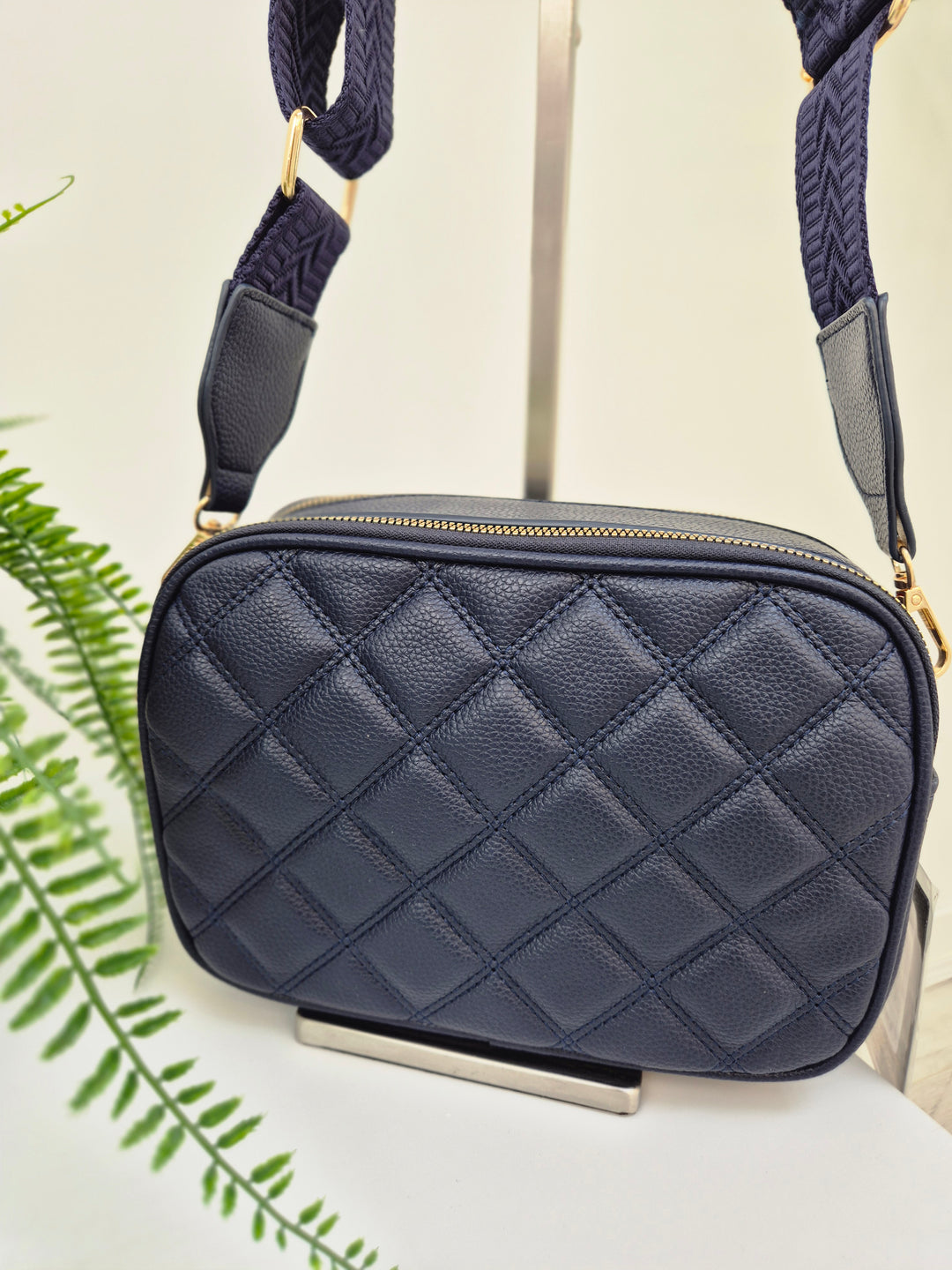Diamond Quilted Bag - Navy (Gold Tone)