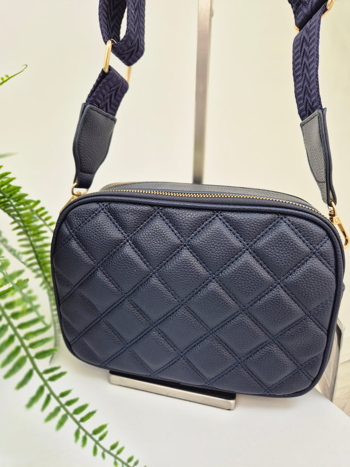 Diamond Quilted Bag - Navy (Gold Tone)