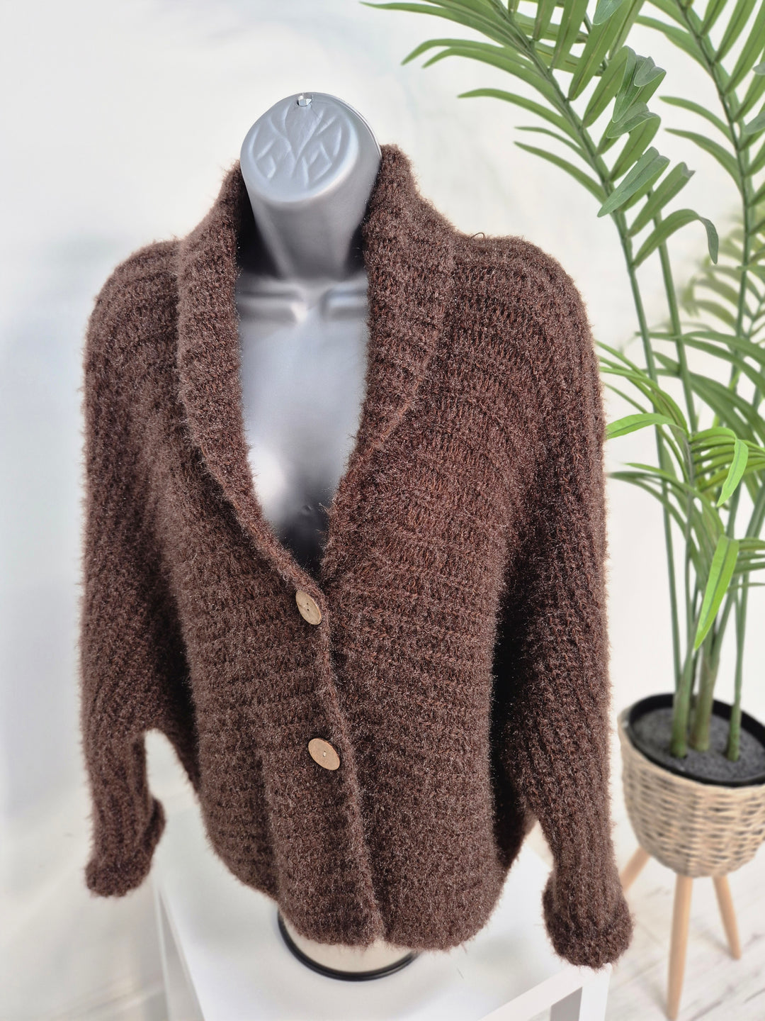 Finley Fluffy Cardigan  - Chocolate (One Size - fits up to Size 14/16)