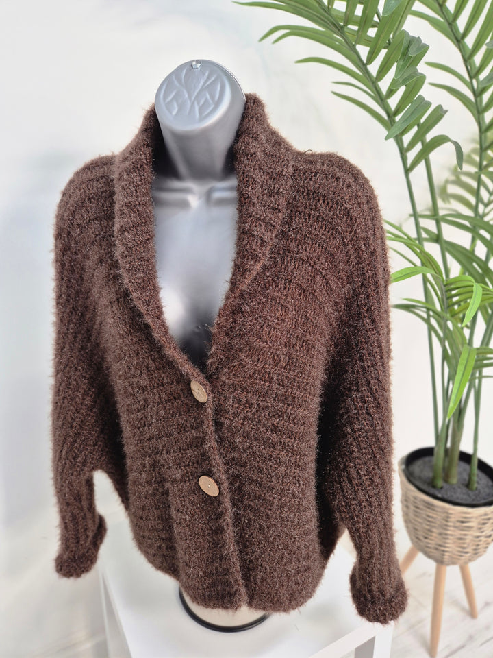 Finley Fluffy Cardigan  - Chocolate (One Size - fits up to Size 14/16)