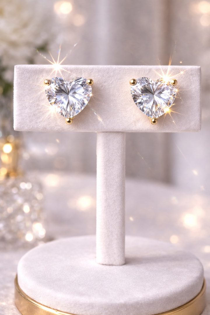 Crystal Heart Earrings - Gold Tone (Pierced)