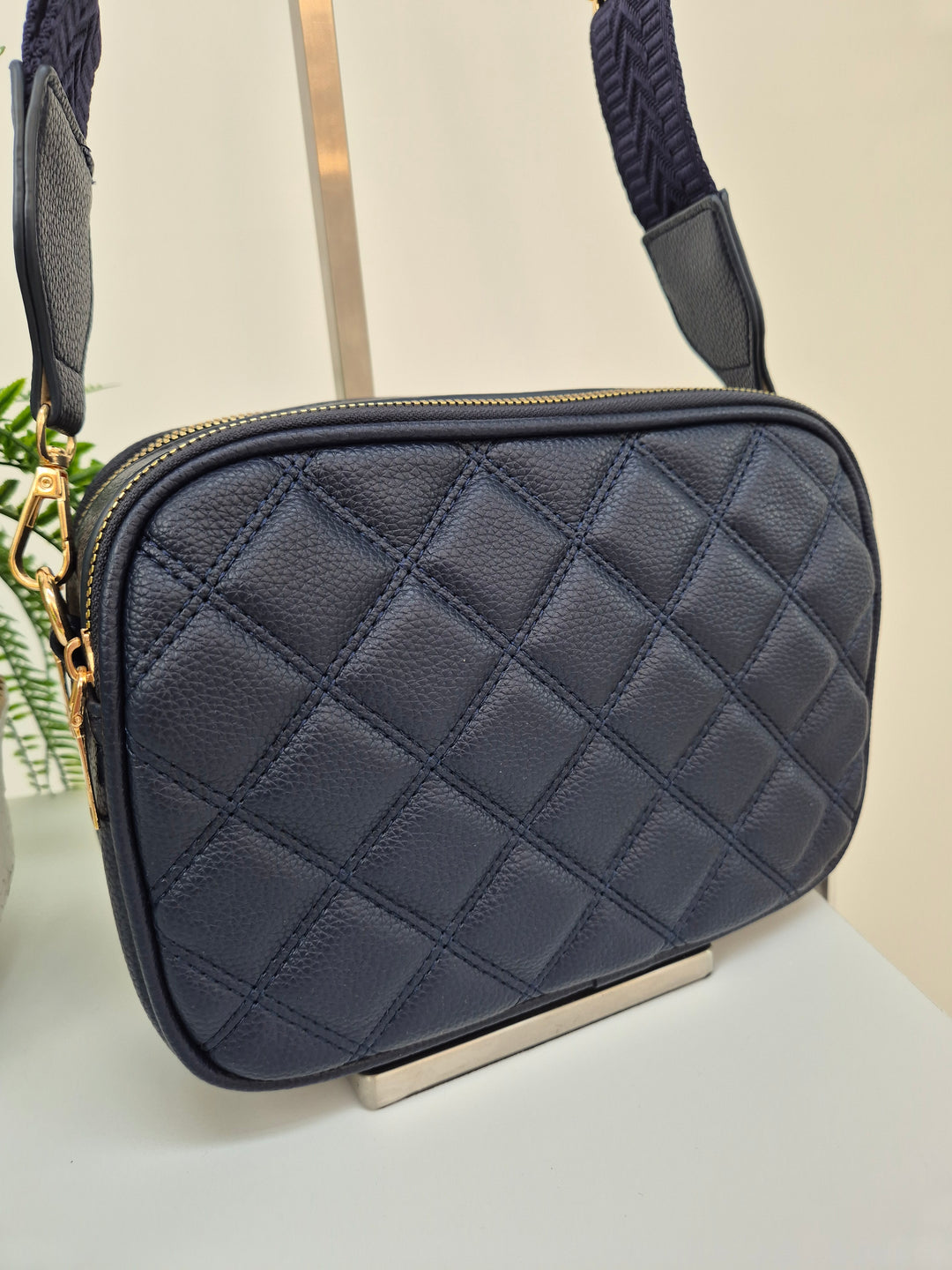 Diamond Quilted Bag - Navy (Gold Tone)
