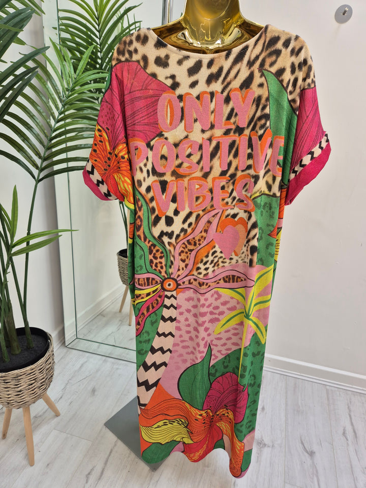 Carla Shimmer Maxi Length Dress - Leopard/Positive Vibes (Loose Fit)