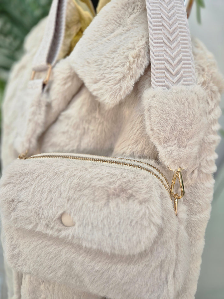Oslo Faux Fur Longline Coat - Cream (choose your Size)
