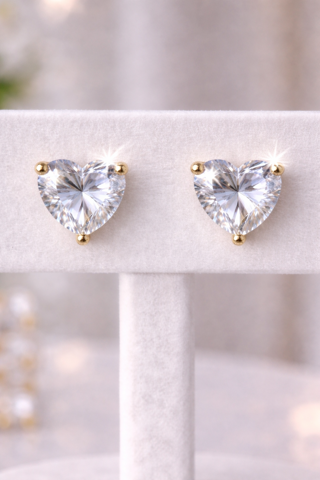 Crystal Heart Earrings - Gold Tone (Pierced)