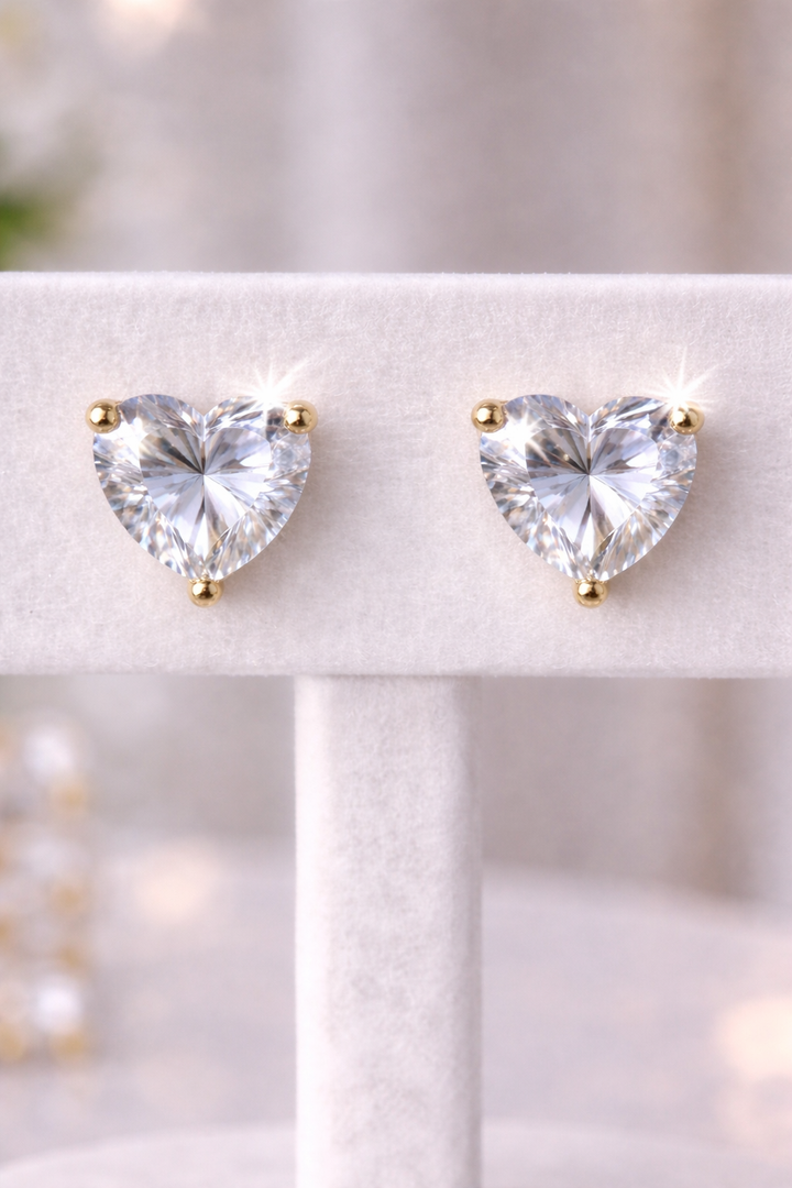 Crystal Heart Earrings - Gold Tone (Pierced)