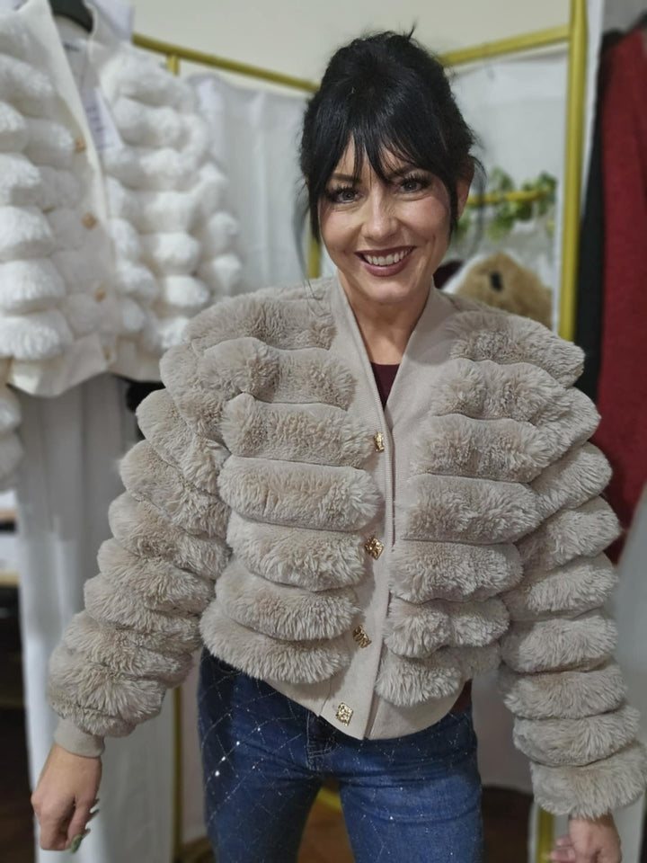 Oslo Faux Fur Cardigan (choose your Size) - Mocha