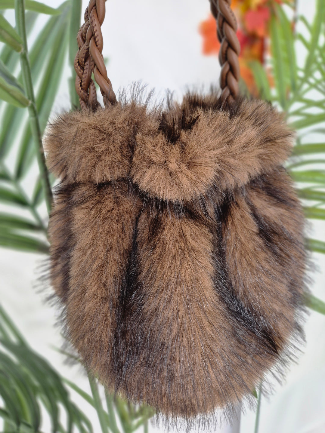 Oslo Faux Fur Bucket Bag - Chocolate