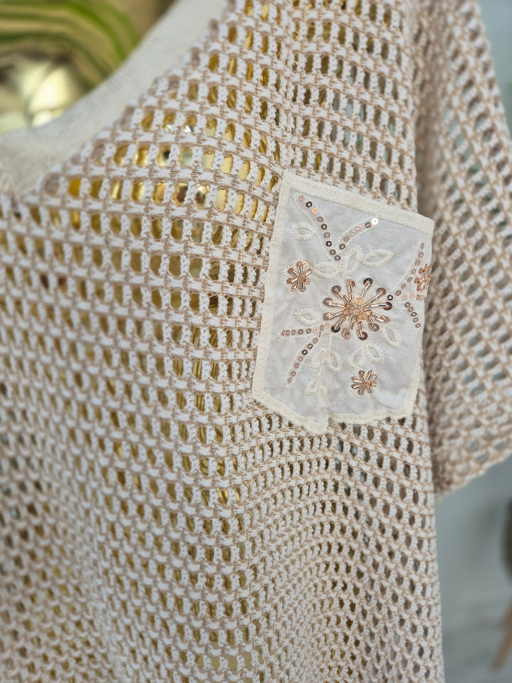 Anna Beaded Crochet Metallic Mesh Top - (choose your Colour) (Curvy)