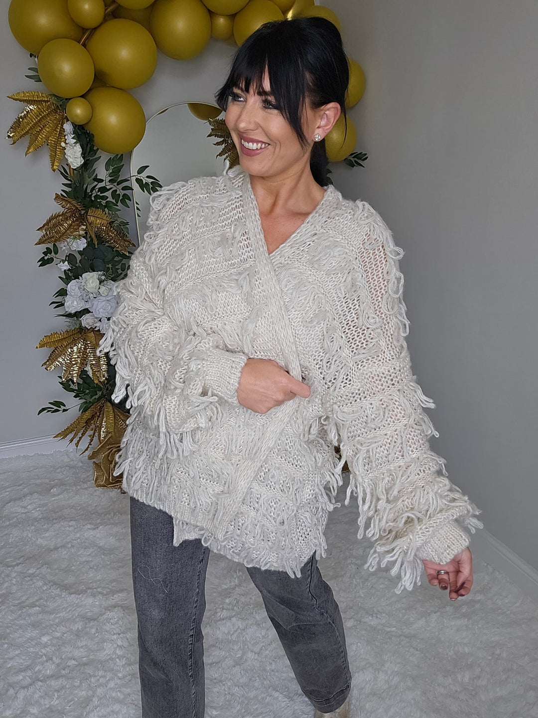 Shaggy Cardigan (Oversized) Long Length - Cream