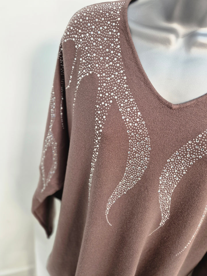 Sasha Sparkle Oversized Jumper - Chocolate (fitting from Size 14 up to Size 20)
