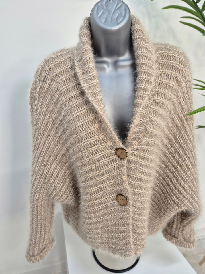 Finley Fluffy Cardigan  - Mocha (One Size - fits up to Size 14/16)