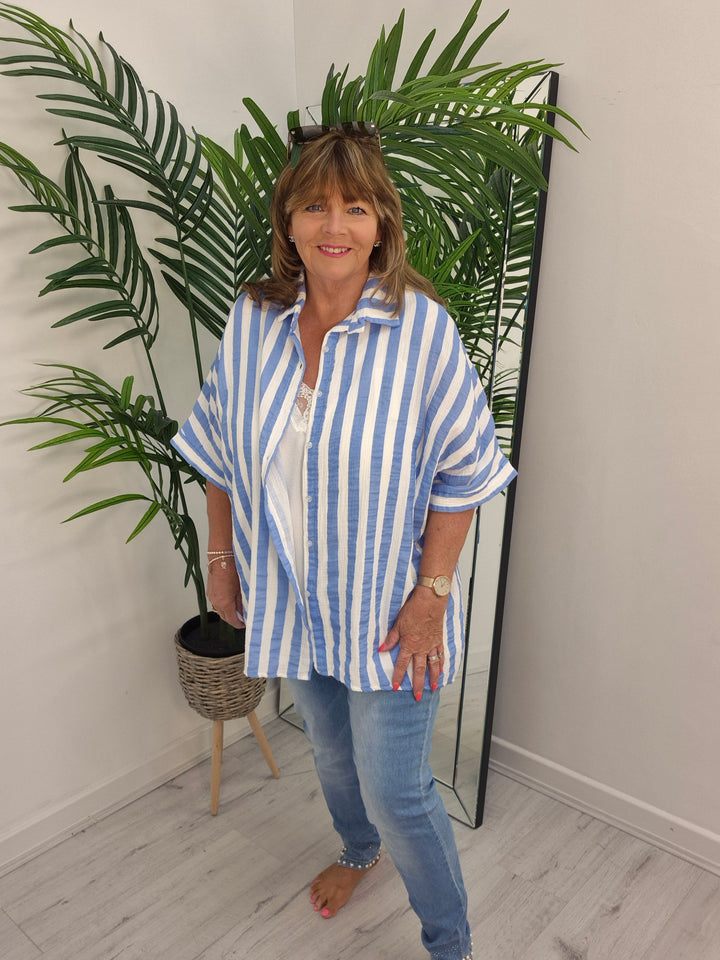 Candy Striped Shirt - Blue/White (Oversized)