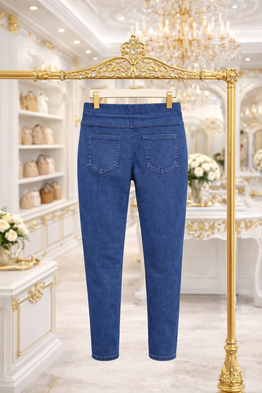 High Waisted Denim Jeggings - Blue Size 10